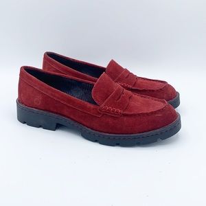Born Loire Red Suede Penny Loafer Flat